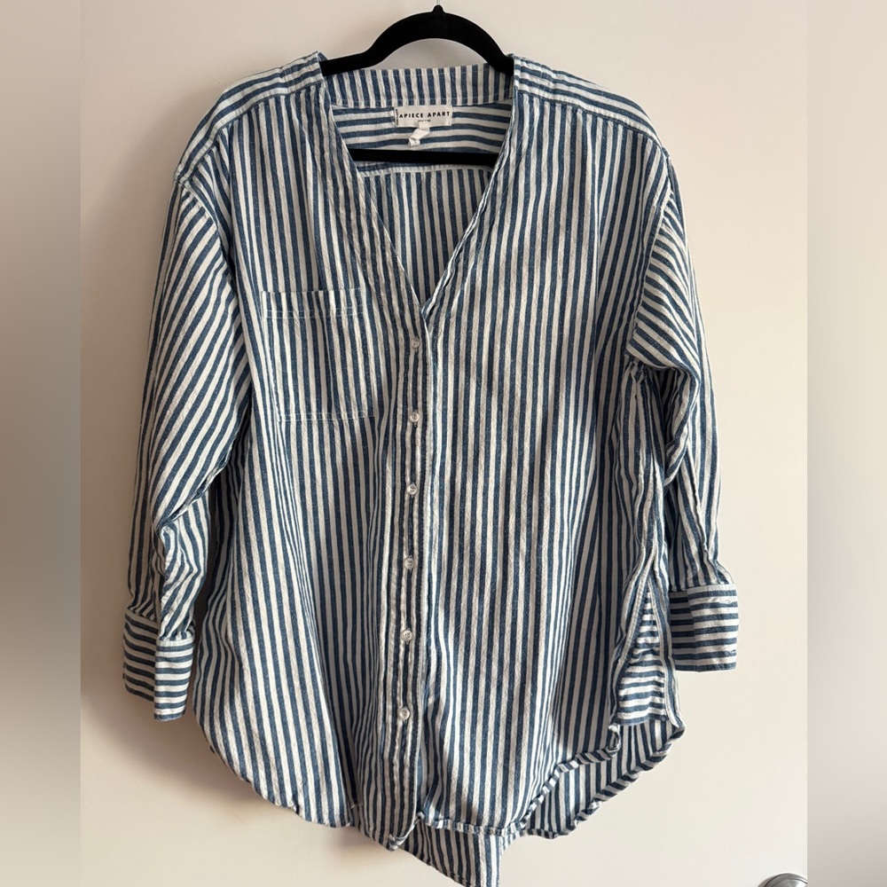 Apiece Apart Blue and White Striped Top
